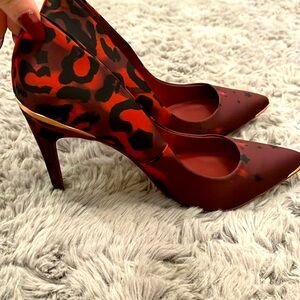 Ted Baker Red and Black Leopard Print Pointed Toe Heels